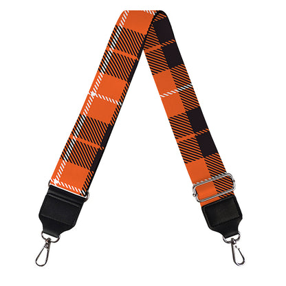 Orange Grey And White Tartan Print Bag Strap