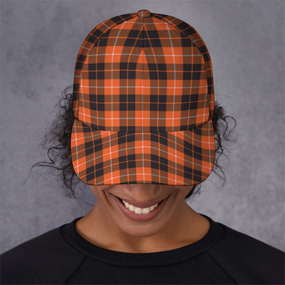 Orange Grey And White Tartan Print Baseball Cap