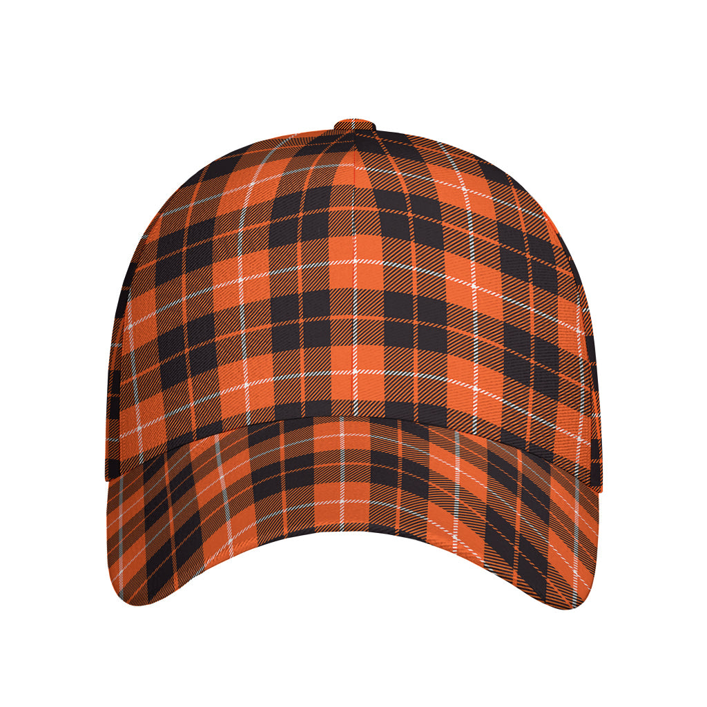 Orange Grey And White Tartan Print Baseball Cap