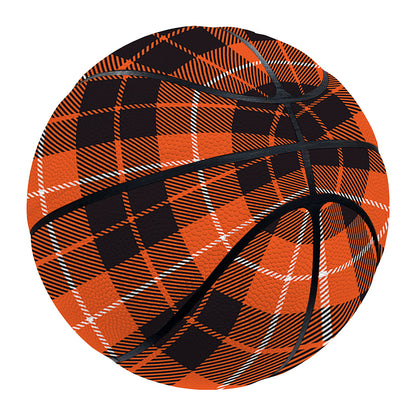 Orange Grey And White Tartan Print Basketball