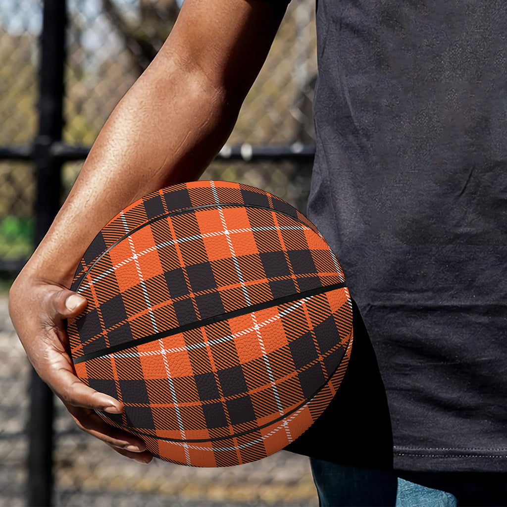 Orange Grey And White Tartan Print Basketball