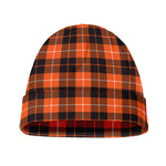 Orange Grey And White Tartan Print Beanie