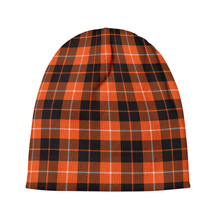 Orange Grey And White Tartan Print Beanie