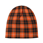 Orange Grey And White Tartan Print Beanie