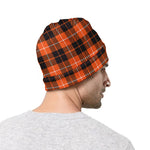 Orange Grey And White Tartan Print Beanie