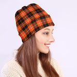 Orange Grey And White Tartan Print Beanie