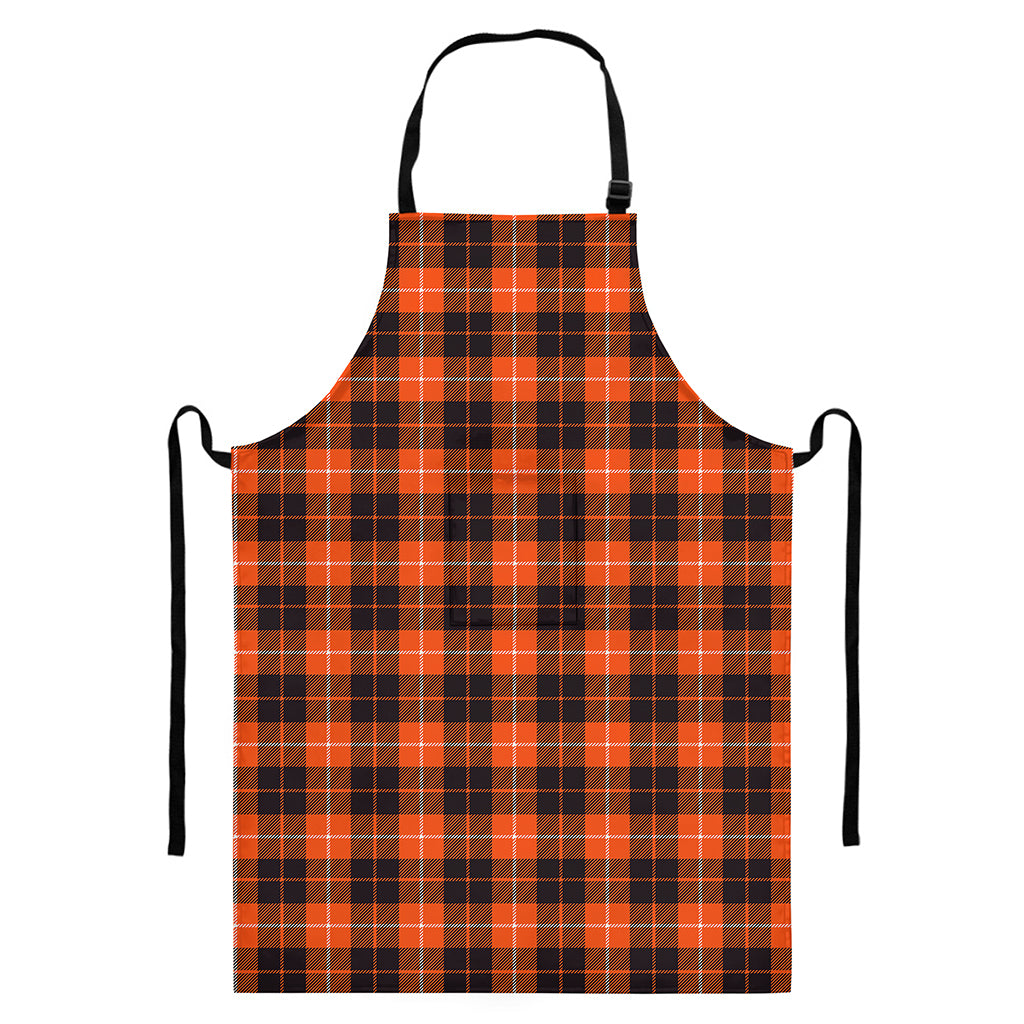 Orange Grey And White Tartan Print Bib Apron With Pocket