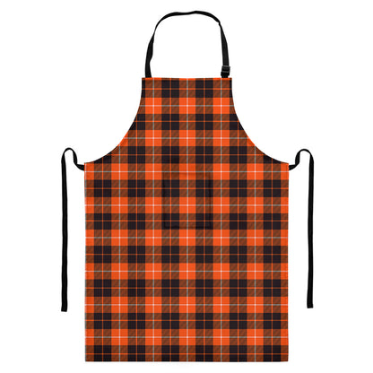 Orange Grey And White Tartan Print Bib Apron With Pocket