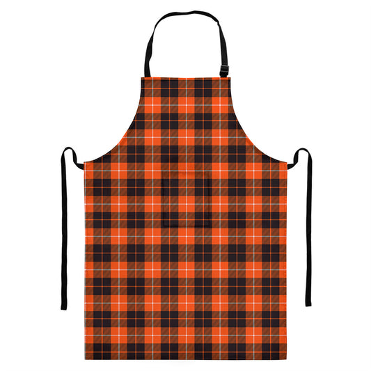 Orange Grey And White Tartan Print Bib Apron With Pocket