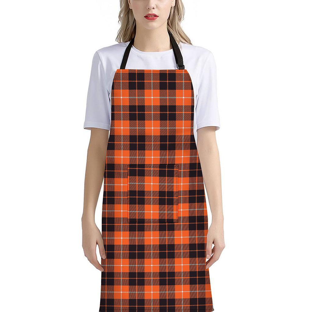 Orange Grey And White Tartan Print Bib Apron With Pocket