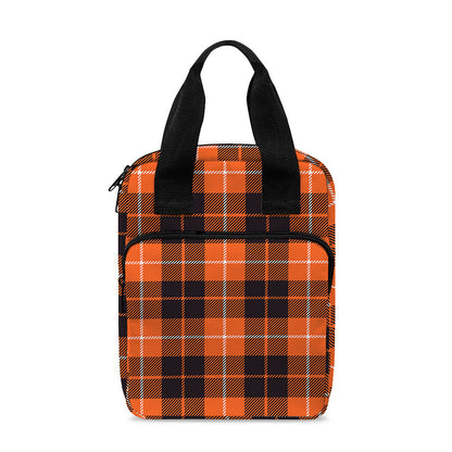 Orange Grey And White Tartan Print Bible Tote Bag