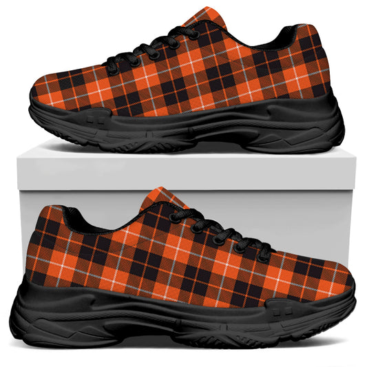Orange Grey And White Tartan Print Black Chunky Shoes
