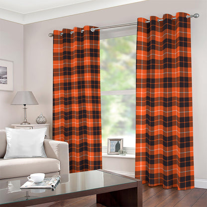Orange Grey And White Tartan Print Blackout Grommet Curtains