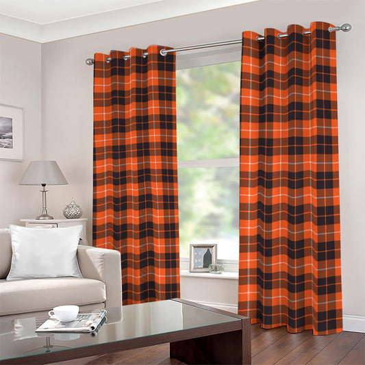 Orange Grey And White Tartan Print Blackout Grommet Curtains