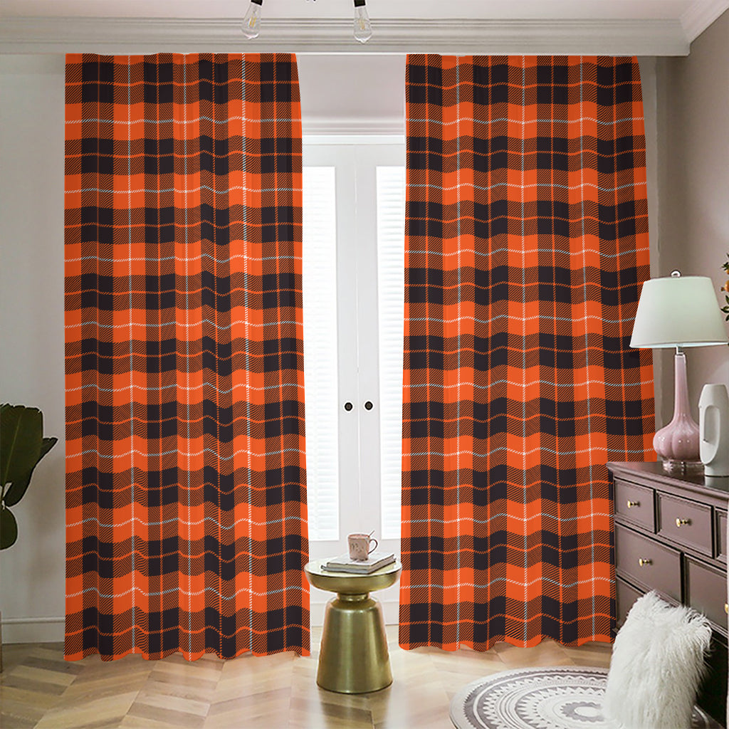 Orange Grey And White Tartan Print Blackout Pencil Pleat Curtains