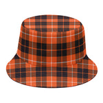 Orange Grey And White Tartan Print Bucket Hat