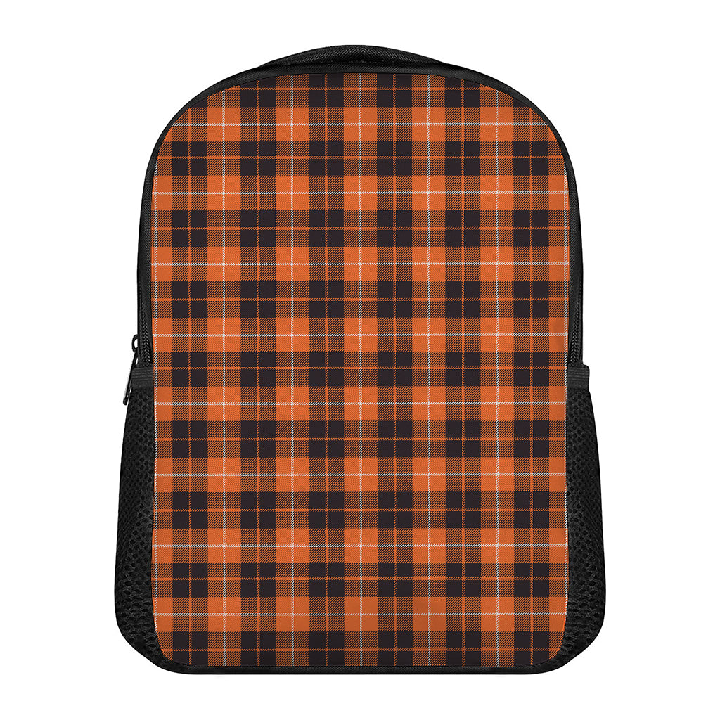 Orange Grey And White Tartan Print Casual Backpack