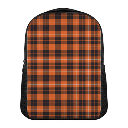 Orange Grey And White Tartan Print Casual Backpack