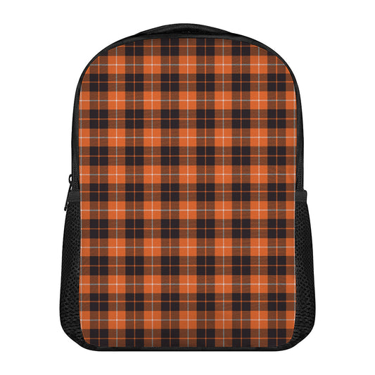 Orange Grey And White Tartan Print Casual Backpack