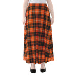 Orange Grey And White Tartan Print Chiffon Maxi Skirt