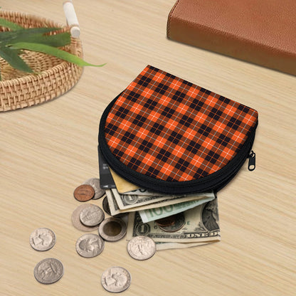 Orange Grey And White Tartan Print Coin Purse