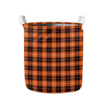 Orange Grey And White Tartan Print Collapsible Laundry Basket