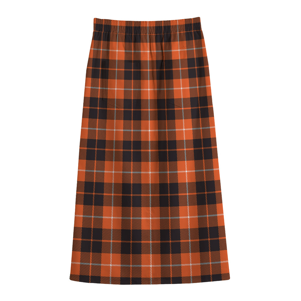 Orange Grey And White Tartan Print Cotton Front Slit Maxi Skirt