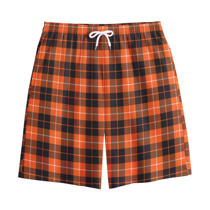 Orange Grey And White Tartan Print Cotton Shorts