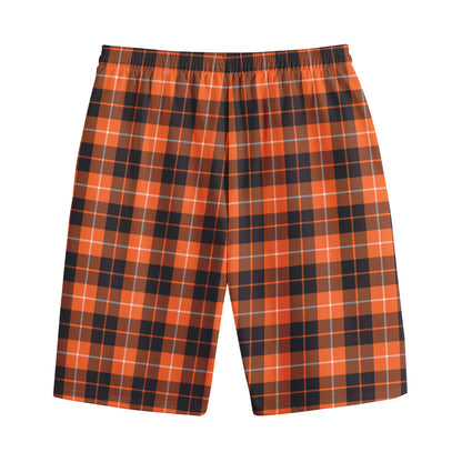 Orange Grey And White Tartan Print Cotton Shorts