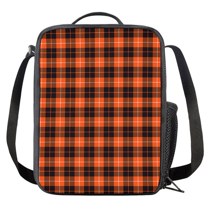 Orange Grey And White Tartan Print Crossbody Lunch Bag