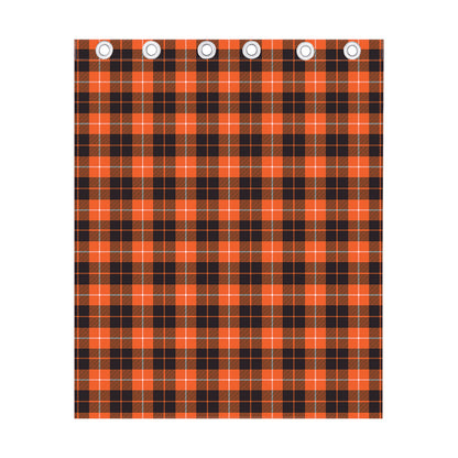 Orange Grey And White Tartan Print Curtain