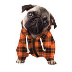 Orange Grey And White Tartan Print Dog Zip Up Hoodie