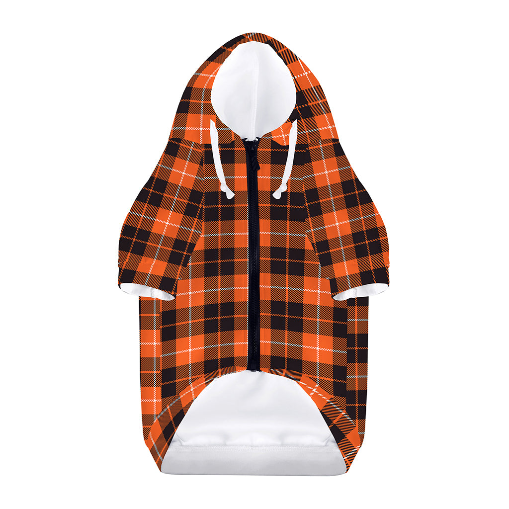 Orange Grey And White Tartan Print Dog Zip Up Hoodie