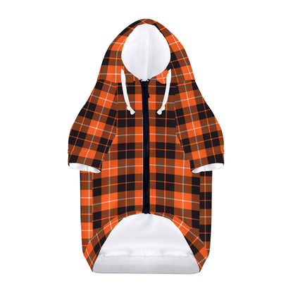 Orange Grey And White Tartan Print Dog Zip Up Hoodie