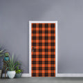 Orange Grey And White Tartan Print Door Sticker