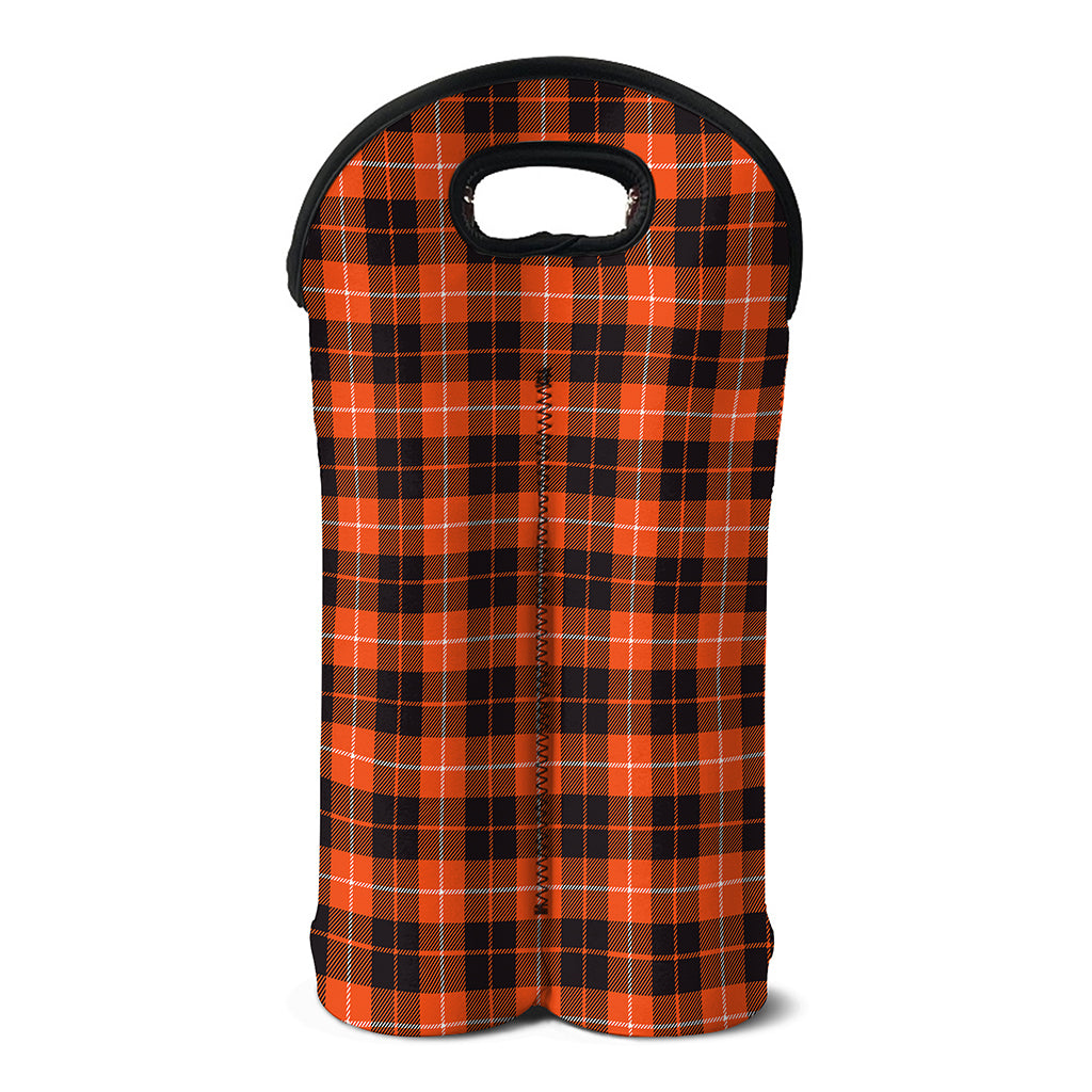 Orange Grey And White Tartan Print Double Neoprene Wine Tote