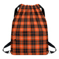 Orange Grey And White Tartan Print Drawstring Backpack