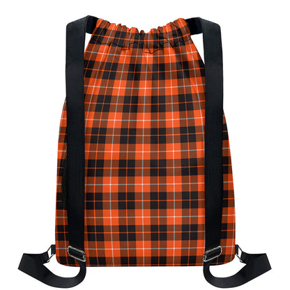 Orange Grey And White Tartan Print Drawstring Backpack