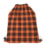 Orange Grey And White Tartan Print Drawstring Bag