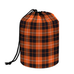 Orange Grey And White Tartan Print Drawstring Makeup Bag