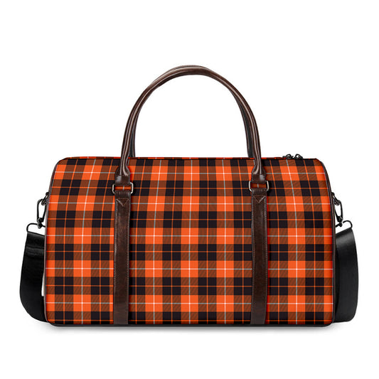 Orange Grey And White Tartan Print Duffle Bag