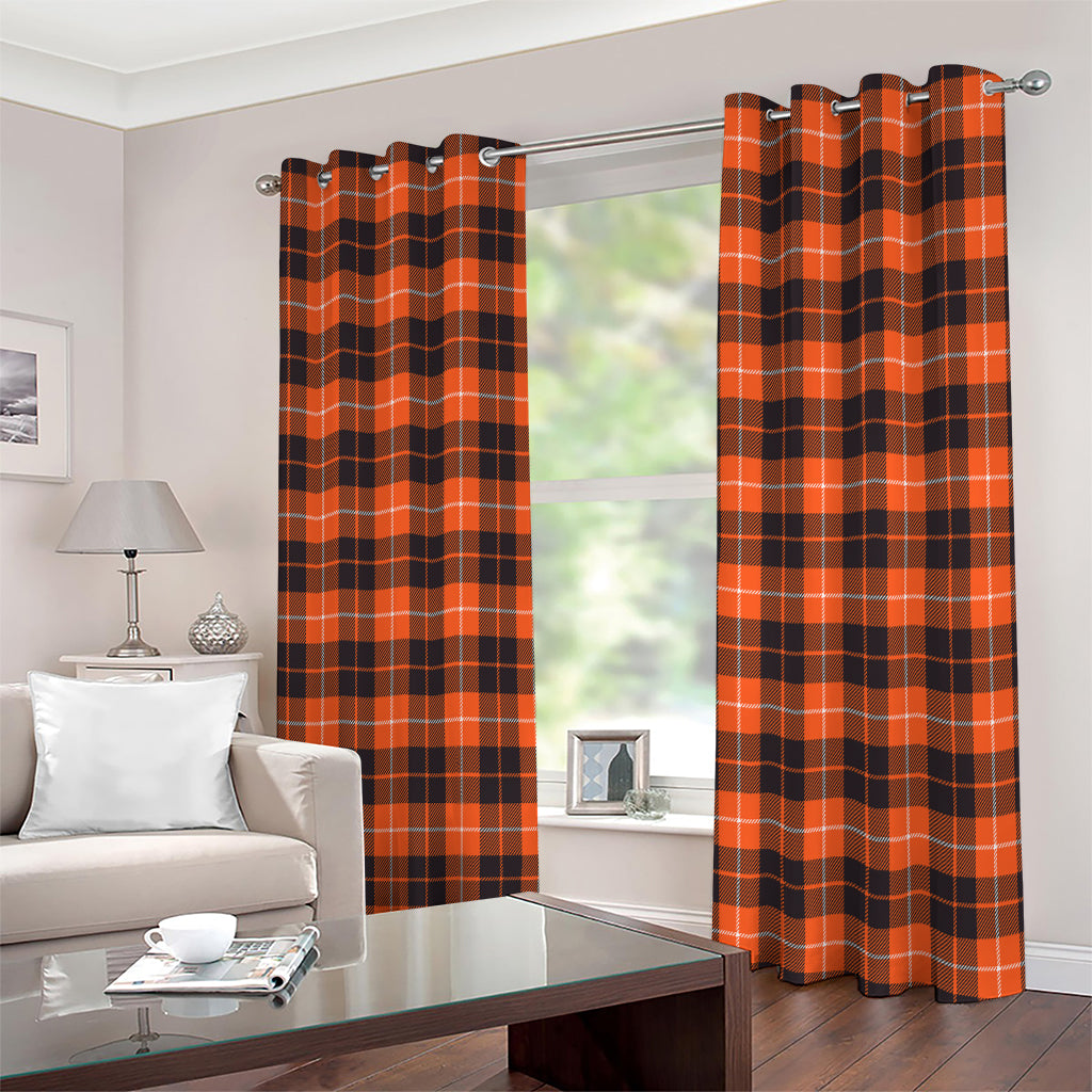 Orange Grey And White Tartan Print Extra Wide Grommet Curtains