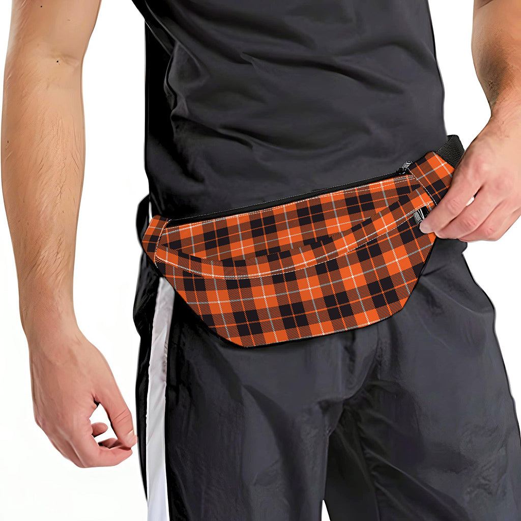 Orange Grey And White Tartan Print Fanny Pack