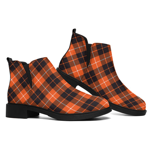 Orange Grey And White Tartan Print Flat Ankle Boots