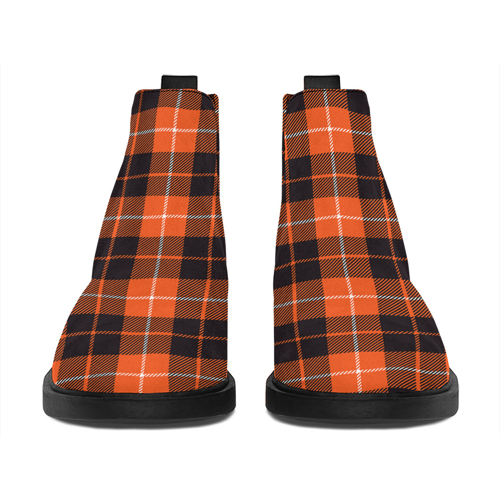 Orange Grey And White Tartan Print Flat Ankle Boots