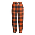 Orange Grey And White Tartan Print Fleece Lined Knit Pants