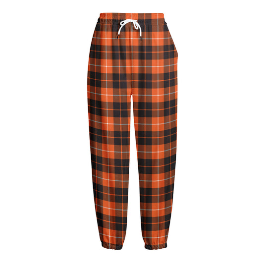 Orange Grey And White Tartan Print Fleece Lined Knit Pants
