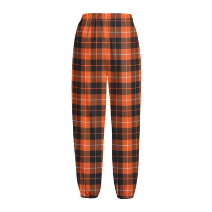 Orange Grey And White Tartan Print Fleece Lined Knit Pants