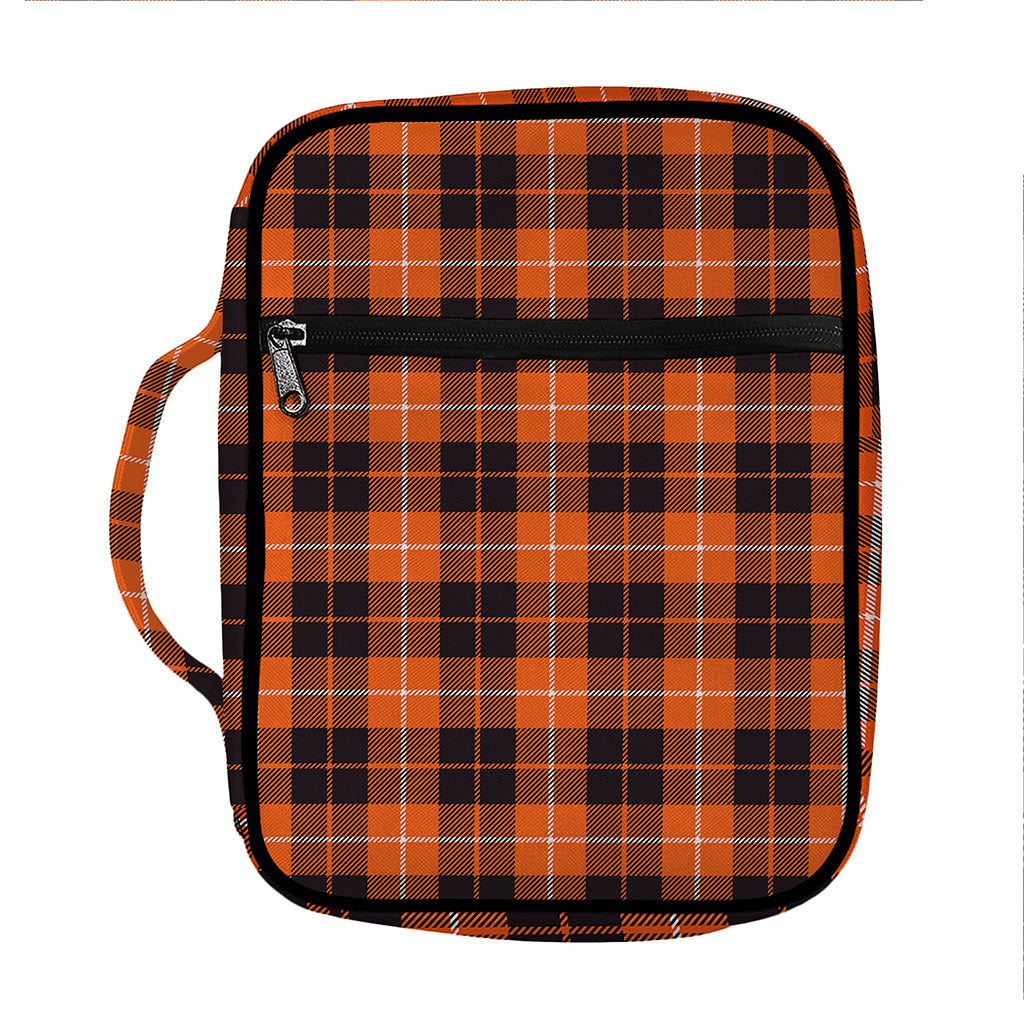 Orange Grey And White Tartan Print Front Pocket Bible Bag