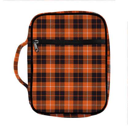 Orange Grey And White Tartan Print Front Pocket Bible Bag